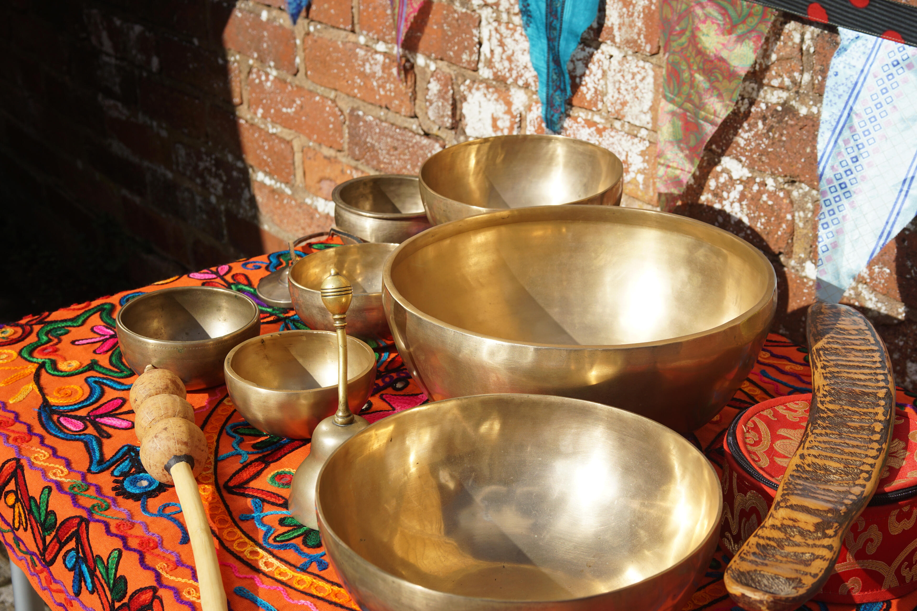 A selection of our instruments: Himalayan Sound Bowls, Tingsha Chimes, a bell and a rattle. Photo: Rupert A selection of our instruments: Himalayan Sound Bowls, Tingsha Chimes, a bell and a rattle. Photo: Rupert