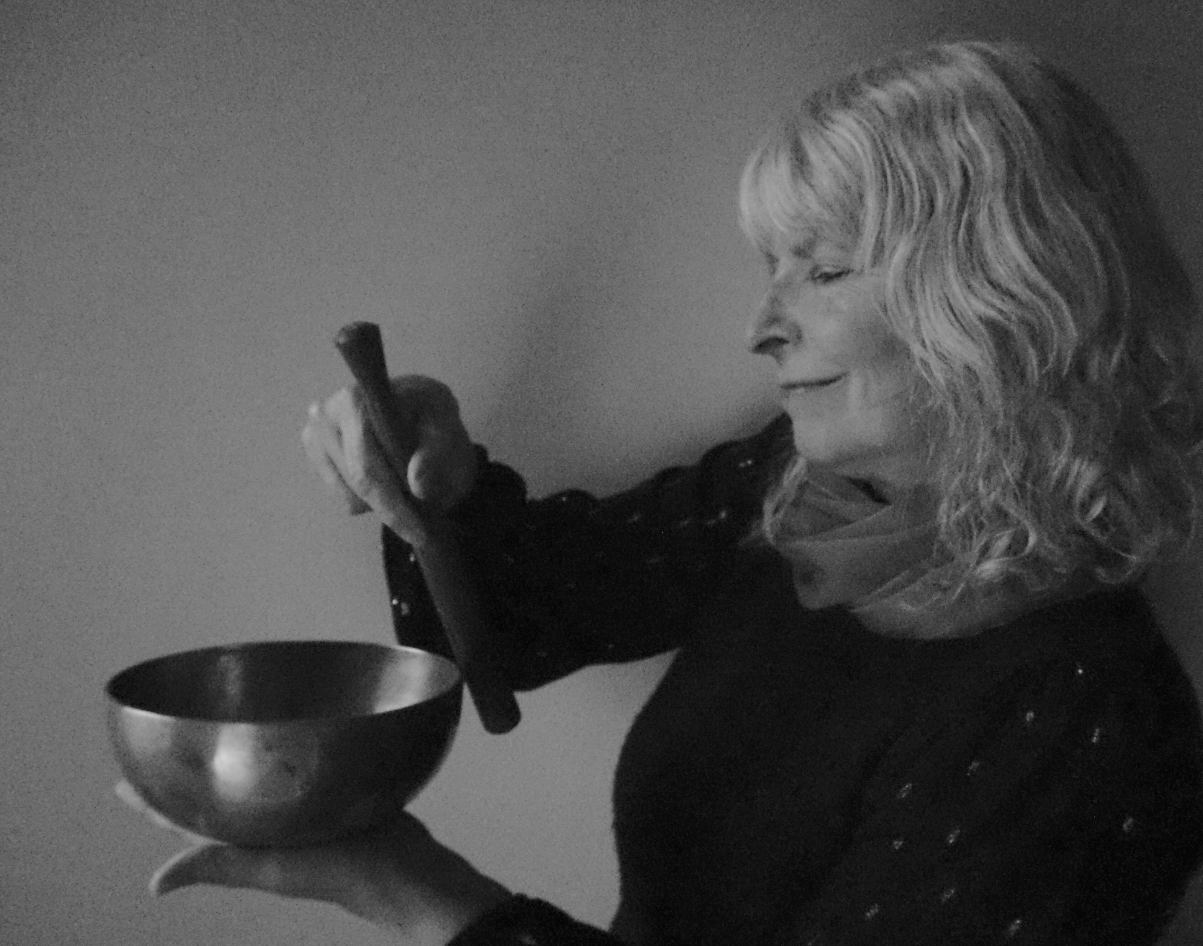 Nicola plays the singing bowl. Photo: Rupert Nicola is seen playing the singing bowl. Photo: Rupert